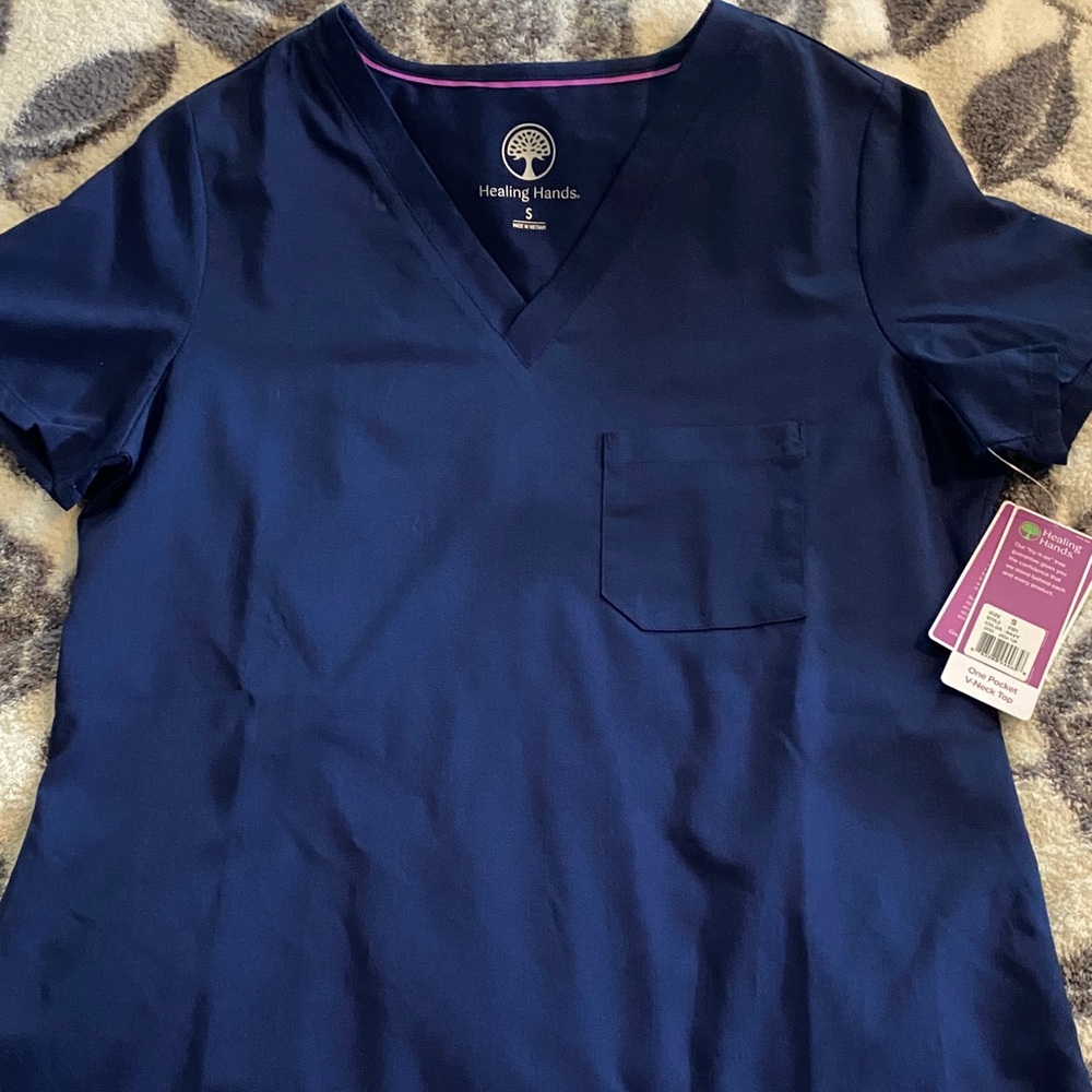 Healing Hands Navy V-Neck Scrub Top